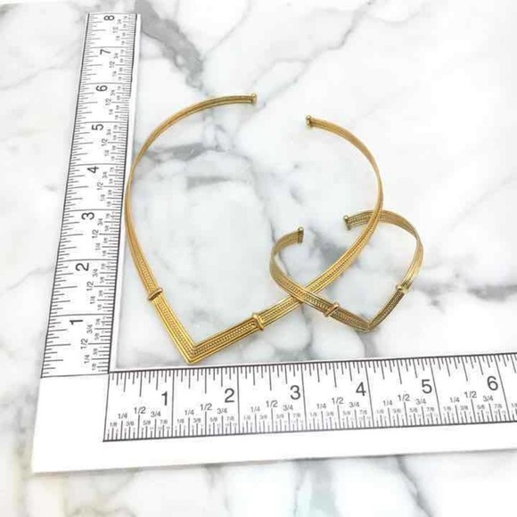 Gold Tone Rigid Torque Necklace & Bracelet Set - Picture 5 of 5